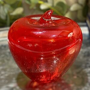 Vintage Blenko West VA Glass Red Apple Paperweight Hand Blown